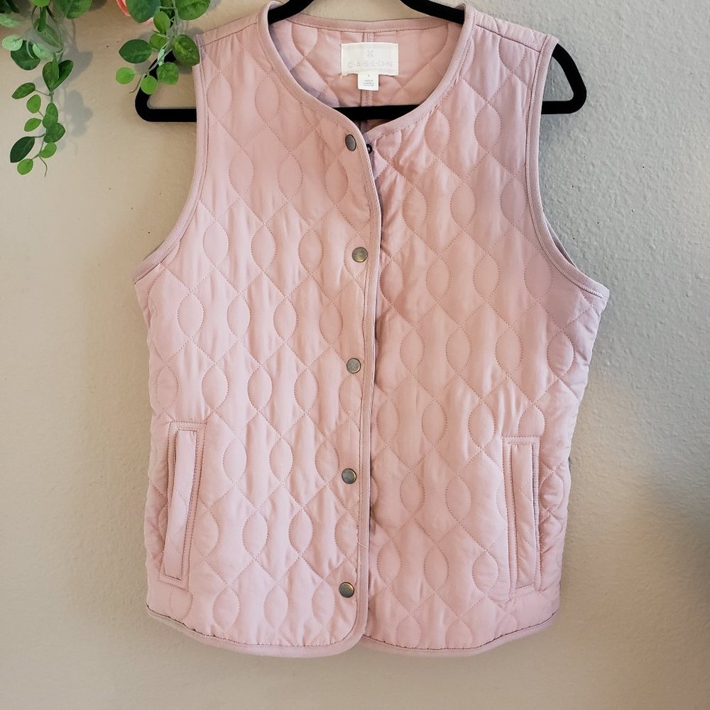 Caslon | Pink Collarless Quilted Vest